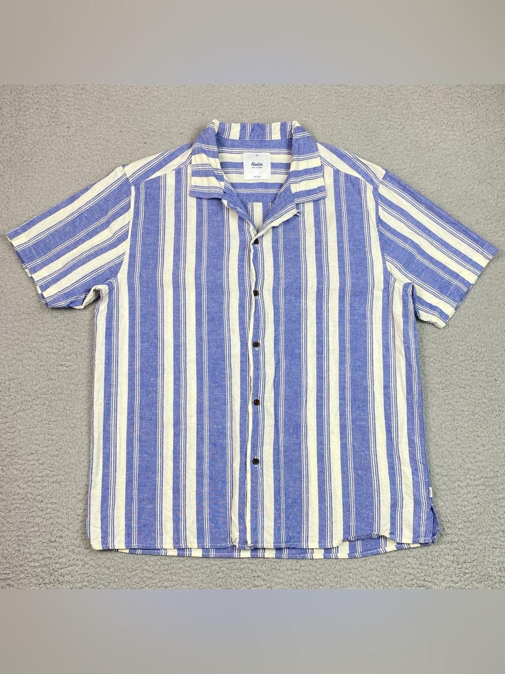 Katin Surf Co Shirt Men's Size M Cotton Linen Short Sleeve Camp Loop Collar EUC